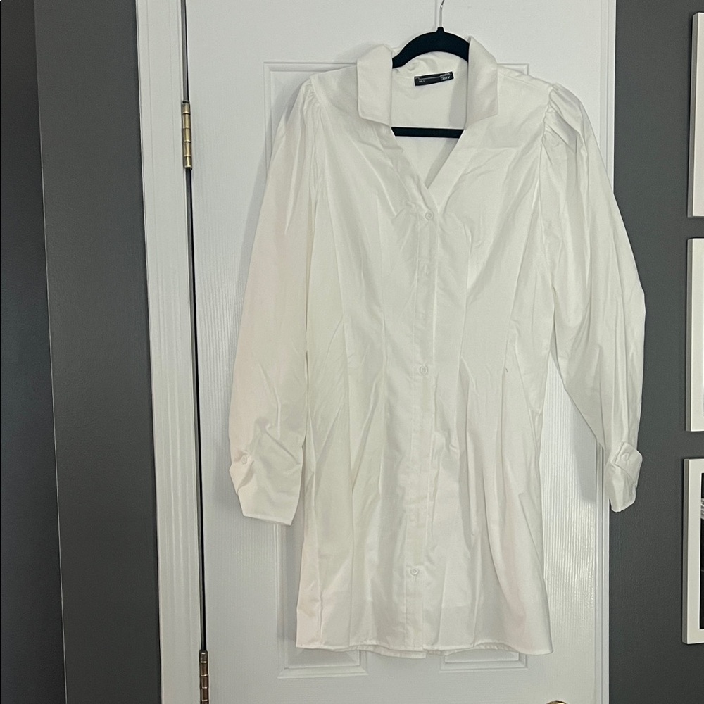 White Button-Up Shirt Dress